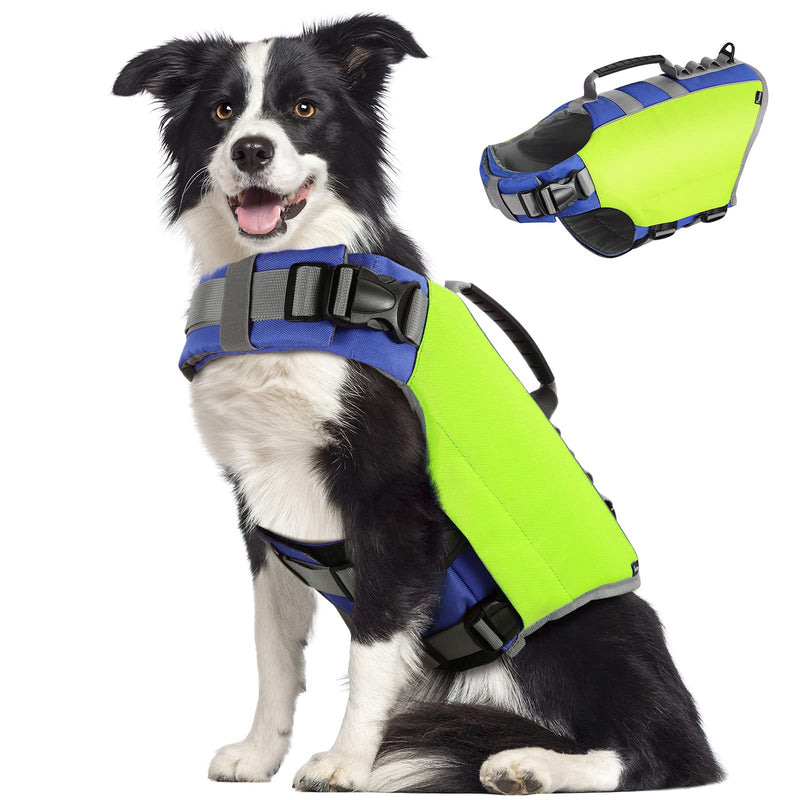 Pawaboo Dog Life Jacket, Reflective Dog Safety Vest Adjustable Pet Life Preserver with Strong Buoyancy & Sturdy Rescue Handle, Ripstop Dog Lifesaver Vests for Swimming, Boating - Bright Yellow, L Large