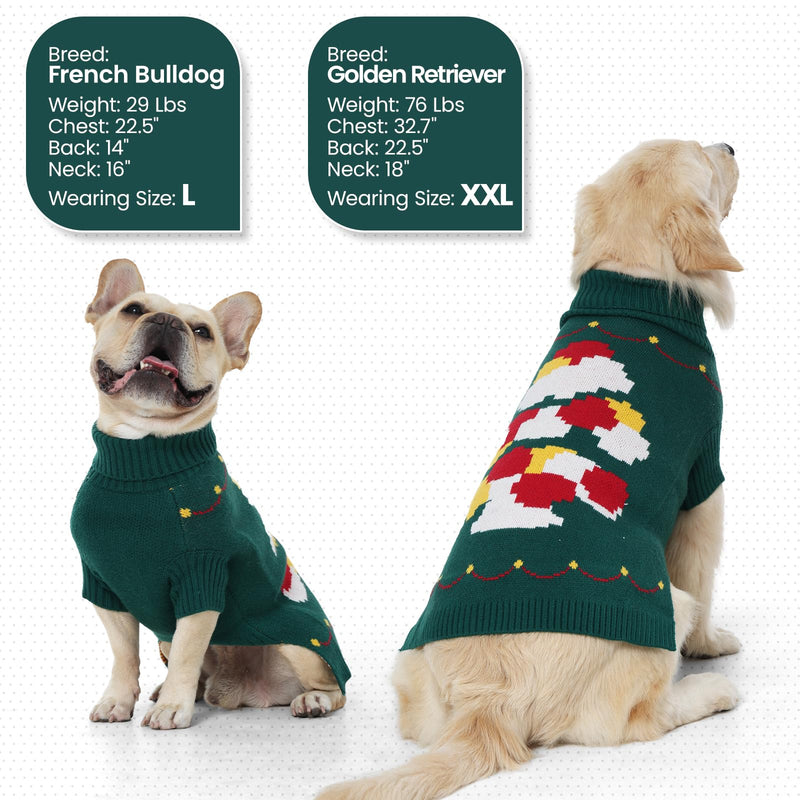 BRKURLEG Dog Sweaters, Christmas Dog Sweaters, Medium Large Dogs Warm Sweater for Cold Weather, Pullover Sweater Xmas New Year, Winter Knitted Sweatshirt Outfit for Boston Terrier, Beagle (Green, L) Green - PawsPlanet Australia