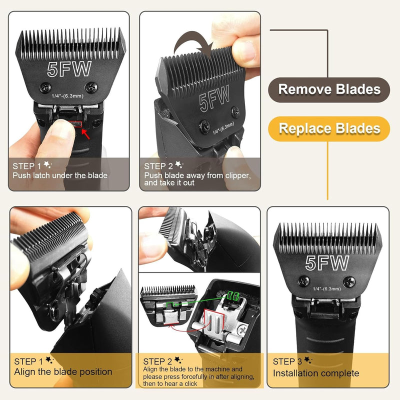 10W Wide Blades for Dog Grooming Blades Compatible with Andis Dog Clippers Blades,Dog Clipper Blades Compatible with Oster A5,Wahl km10 Dog Clippers for Horse Dog Cat Animals Black/10W - PawsPlanet Australia