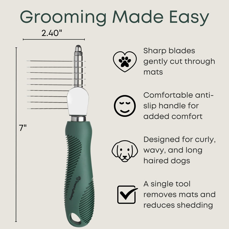 Dematting Comb for Dogs - Dematting Tool for Grooming Dog Matting - Serrated Matted Hair Removal Brush - Easily Remove Knots, Mats, and Tangles - Designed for Wavy & Curly Coats - Freshly Bailey - PawsPlanet Australia