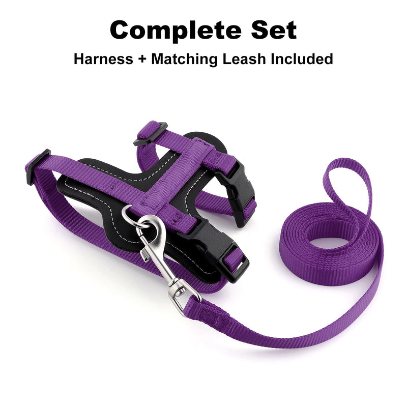 Plutus Pet Adjustable Cat Harness and Leash Set, Quick Release, Escape Proof Nylon Vest with Leather Trim for Kitten, Small Medium Large Cats, Purple