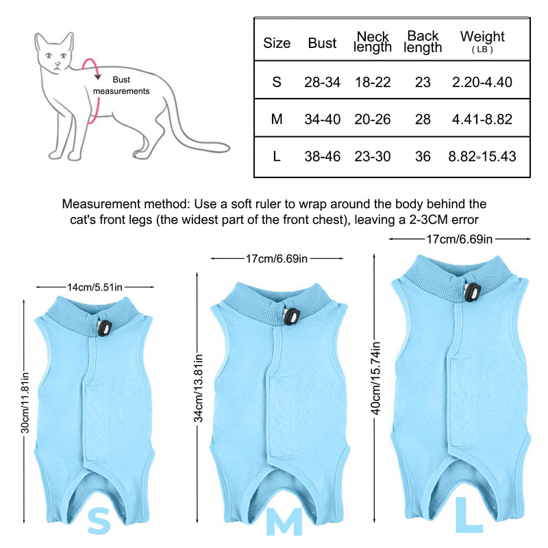 Amexo Cat Surgery Recovery Suit Cat After Surgery Bodysuit for Abdominal Wounds or Skin Diseases Kitten Surgical Onesie E-Collar Alternative for Cats and Dogs (Blue, S) Blue