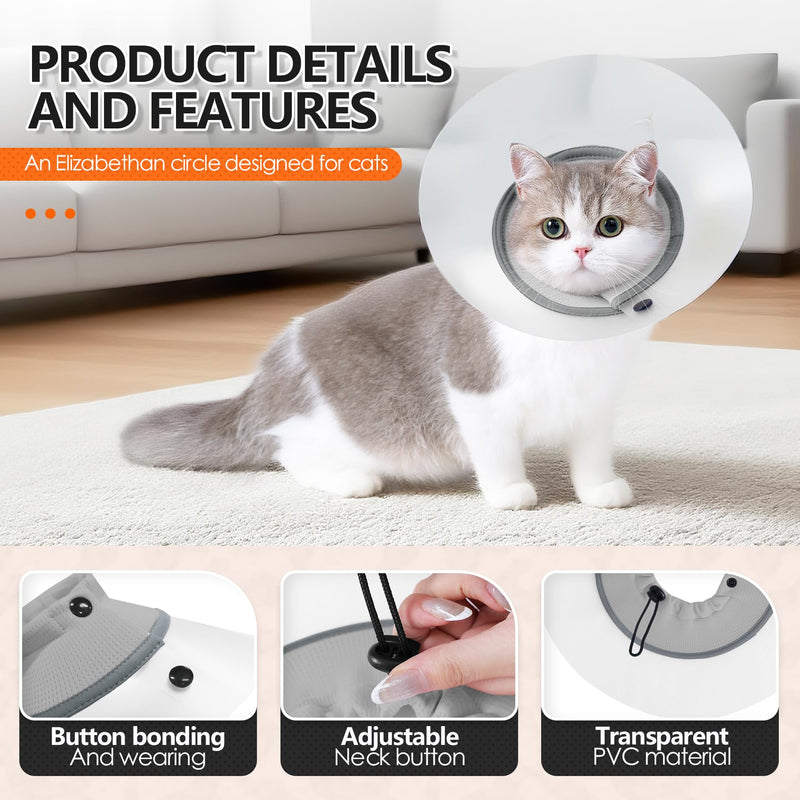 Cat Collar, Adjustable, Removable, PVC, Waterproof, Elizabethan Collar, Soft to Stop Licking After Surgery, Pet Recovery Cones (Grey, M) gray
