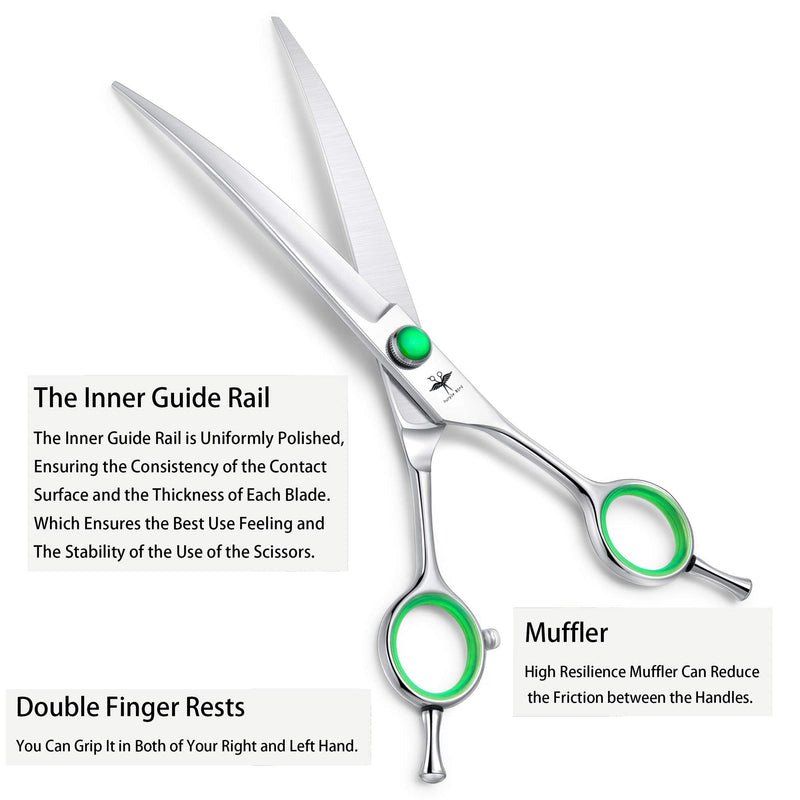 PURPLEBIRD 7 Inch Straight, Downward Curved Dog Grooming Scissors Set Professional Pet Cutting, Thinning Texturizing Shears Safety Blunt Tip Trimming Shearing Dog Cat Japanese Stainless Steel Silver Set-A - PawsPlanet Australia