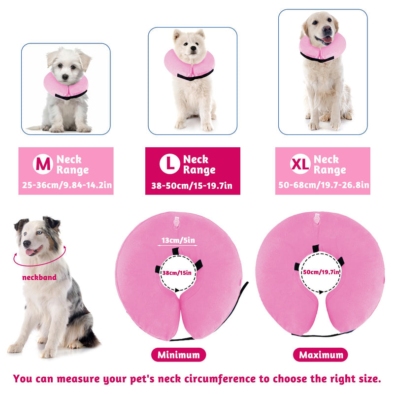 Dog Collar for Dogs, Inflatable Collar for Post-Operative Protection Head, Chest and Belly (Pink, L) pink