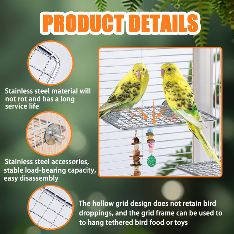 Bird Perches Platform,Stainless Steel Shelves for Bird Cage,Parrot Platform Perches for Birds-Safe Bird Shelf Stand for Cage Accessories,Suitable for Small to Large Birds(Rectangle) - PawsPlanet Australia