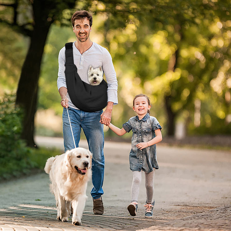 PETLOFT Puppy Sling, Dog Sling, Cat Sling, Adjustable Puppy Sling Carrier with Collar Hook for Small Pets up to 4.99kg, Black - PawsPlanet Australia