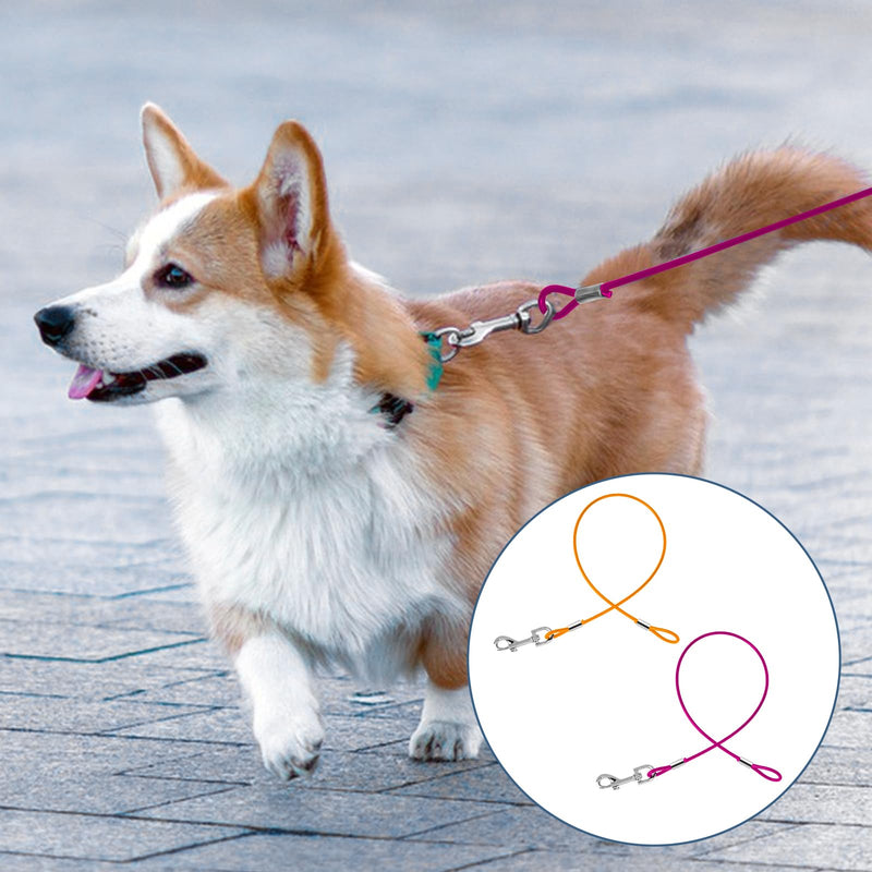 2 Pack Chew Proof Dog Leash Extension Metal Cable Lead, Non-Tangle Connect Leash for Any Leash & Collar & Harness, Heavy Duty Black Dog Leash Extender (Orange+Purple) - PawsPlanet Australia