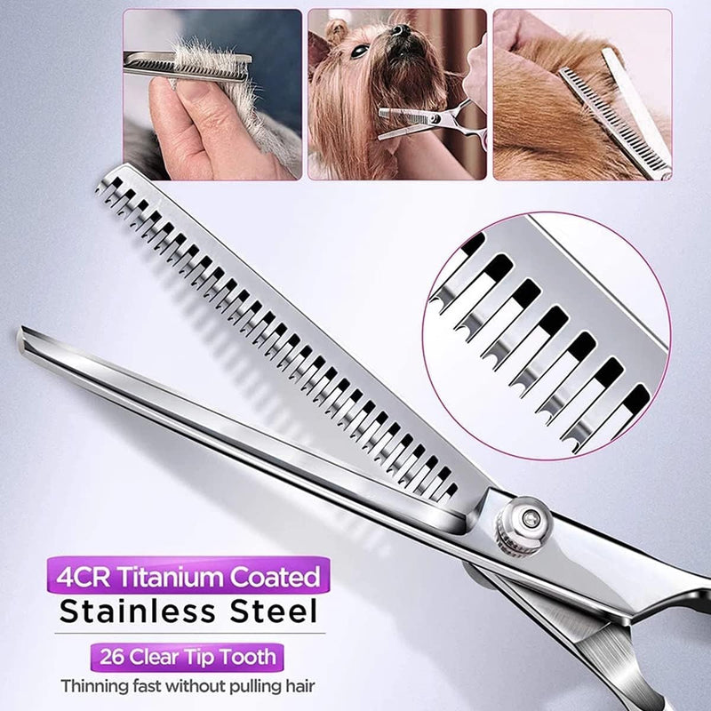 Dog Grooming Scissors, 5Pcs 6-Inch Professional Stainless Steel Titanium Coated Stainless Steel Dog Grooming Kit, Straight/Curved Shears Dogs Scissors Set with Case & Comb, Pink - PawsPlanet Australia