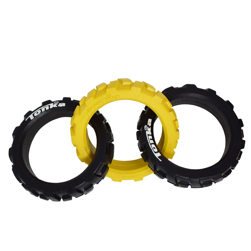 Tonka Rubber 3-Ring Tug Dog Toy, Lightweight, Durable and Water Resistant, 10.5 Inches, for Medium/Large Breeds, Single Unit, Yellow/Black 10.5 inch Rubber Flex Tread