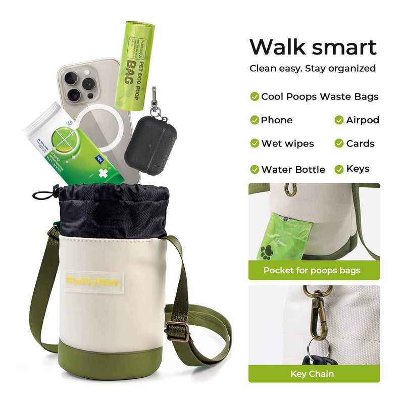 Dog Poop Bag Holder, Pet Waste Bag Dispenser with Water Bottle Pocket, Drawstring Storage for Phone Treats Wallet, Adjustable Strap & Key Hook, Pooper Bag Carrier for Dog Walking - PawsPlanet Australia