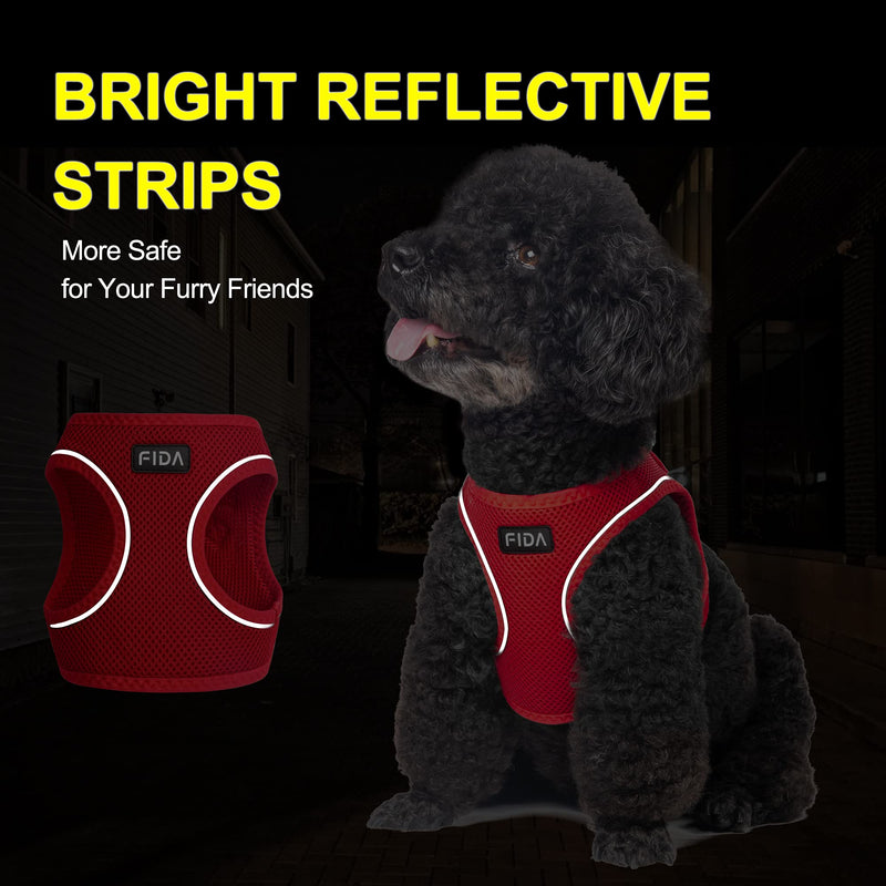 Fida Comfy Dog Harness with Leash, Soft Puppy Vest Escape Proof, Breathable Lightweight Soft Mesh, Adjustable Reflective Step-in Harness for Small & Medium Pet Walking (M, Red) - PawsPlanet Australia