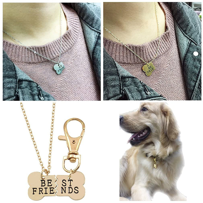 Personalized Custom Pet ID Tag Best Friend Bone Necklace Keychain Matching Bone BFF Engraved Collar Dog Cat Human Jewelry Set Pet Lover Gift Rose Gold Plated Stainless Steel Necklace&Keychain-No custom - PawsPlanet Australia