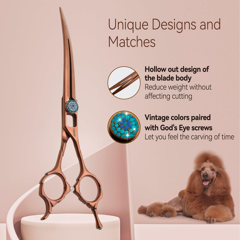 Curved Dog Grooming Scissors 7.5'' Downward 30° Professional Pet Grooming Trimming Shears for Dogs Teddy High Cobalt Alloy Steel for Right Handed Groomers (7.5, Chocolate Curve) Chocolate Curved Shears 7.5 inch - PawsPlanet Australia