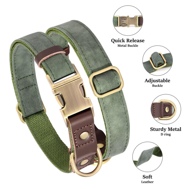 Didog Soft PU Leather Dog Collars for Small Dogs,Classic Adjustable Dog Collars with Quick Release Metal Buckle,Easy Clean and Comfortable with Nylon Lining,Green,S Neck 11-15" S: Neck 11-15", Width 0.6" Green