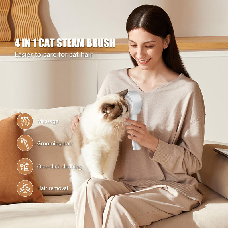 Cloud Care Cat Brush for Indoor Cat Steam Brush for Shedding Spritz Defur Comb for Cats Dogs Steam Brushes for Long Short Hair Cats Dogs Pet Steam Brushes for Massage Grooming Self-Cleaning White