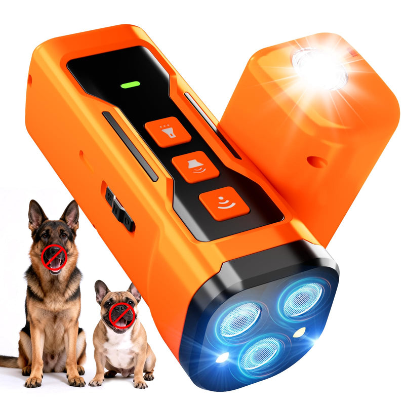 Dog Bark Deterrent Devices, 6 Modes 3X Ultrasonic Anti Barking Device for Dogs, 33 FT Range Barks No More Indoors Neighbor Outdoors with Flashlight,Dog Training Device Portable Orange