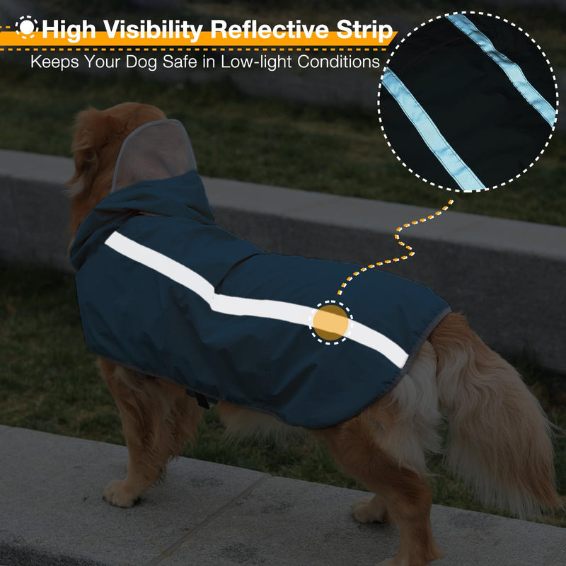 Lelepet Dog Rain Coat Large Dog Raincoat with Hood Dog Rain Coats for Large Dogs Waterproof Dog Rain Jacket Adjustbale Dog Poncho Sliker Reflective Lightweight Rain Coats for Dogs with Leash Hole 5XL Blue