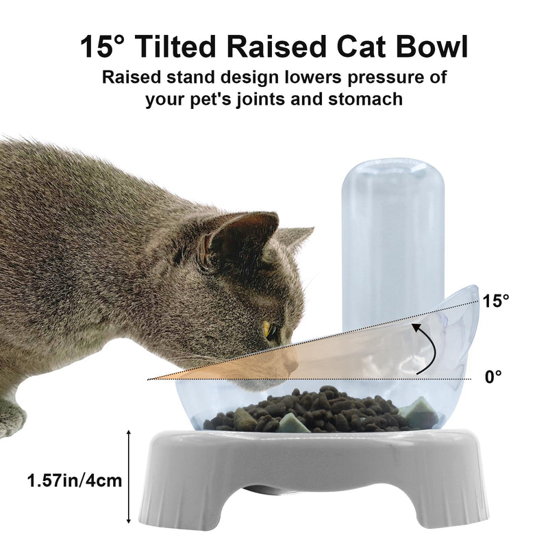 Triple Cat Bowls,15°Tilt 3-in-1 Water Feeder Bowls Cat Double Food Bowls with Automatic Water Bottle Bowl, Whisker Friendly Wet and Dry Cat Elevated Feeding Dishes for Small Cat and Puppy (Lead White) Lead White - PawsPlanet Australia