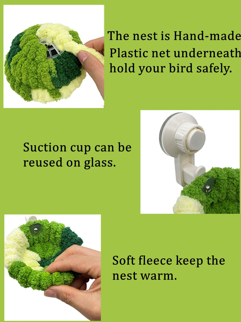 Portable Suction Cup Bird Perch Nest for Travel Car Window Glass, Warm Bird Sleeping hut Snuggle Bed for cage (Green Combo, L) Green Combo