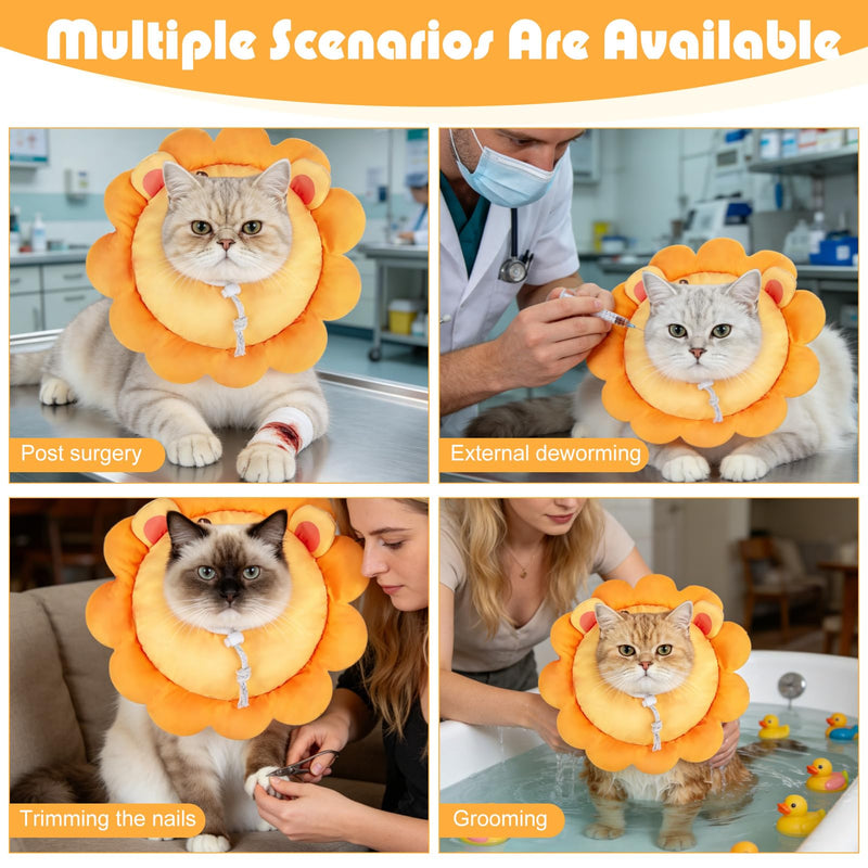 EXPAWLORER Cat Cone Collar Soft, Cat Recovery E Collar After Surgery to Stop Licking, Adjustable Waterproof Neck Elizabethan Pet Kitten Puppy Donut Pillow for Cats Wound Healing, Lion Small(5-9.5in)