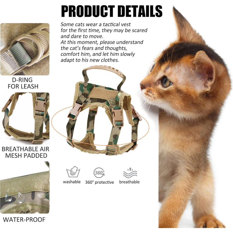 AIWAI Tactical Cat Harness for Walking Escape Proof, Adjustable Pet Vest Harness, Soft Mesh with Control Handle for Large Cat Small Dog, Gift with Patch (Camouflage, cat Harness and Leash Set) One Size - Harness and Leash Set Camouflage