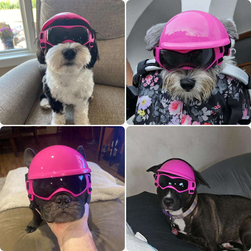 PETLESO Small Dog Goggles with Helmet, 2PCS Pet Sunglasses and Dog Motorcycle Helmet with Ear Holes, Small Medium Breed Outdoor Driving Walking Biking Protection, All Pink Classic Set - PawsPlanet Australia