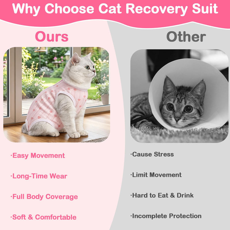Coppthinktu Cat Recovery Suit for Spay Abdominal Wounds, Breathable Cat Onesie for Female Cats After Surgery, Kitten Surgical Recovery Body Suit Cone Alternative Anti Licking Pink Small