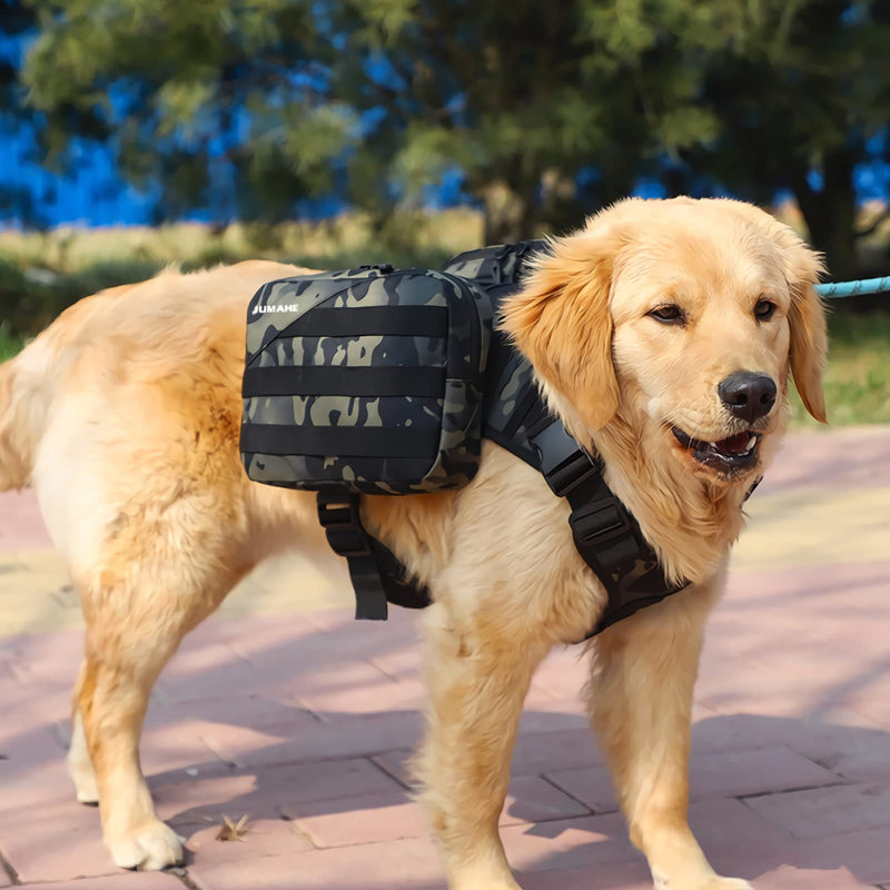 BYGD Outdoors Dog Hiking Backpacks, Hiking Backpack for Large Dogs with Side Pockets, Adjustable Strap, Large Capacity 2 Spacious Side Bags, Breathable Waterproof Fabric (Camo) Camo - PawsPlanet Australia