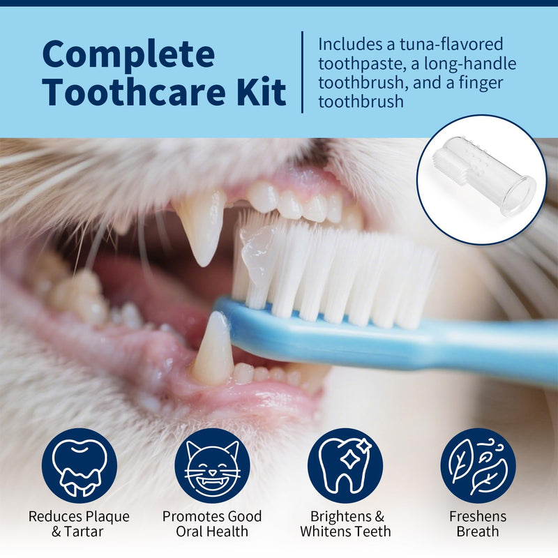 Cat Dental Care Kit – Tuna Flavor Toothpaste 1.06 oz with Toothbrush & Finger Brush | Gentle Formula, Fresh Breath & Plaque Control