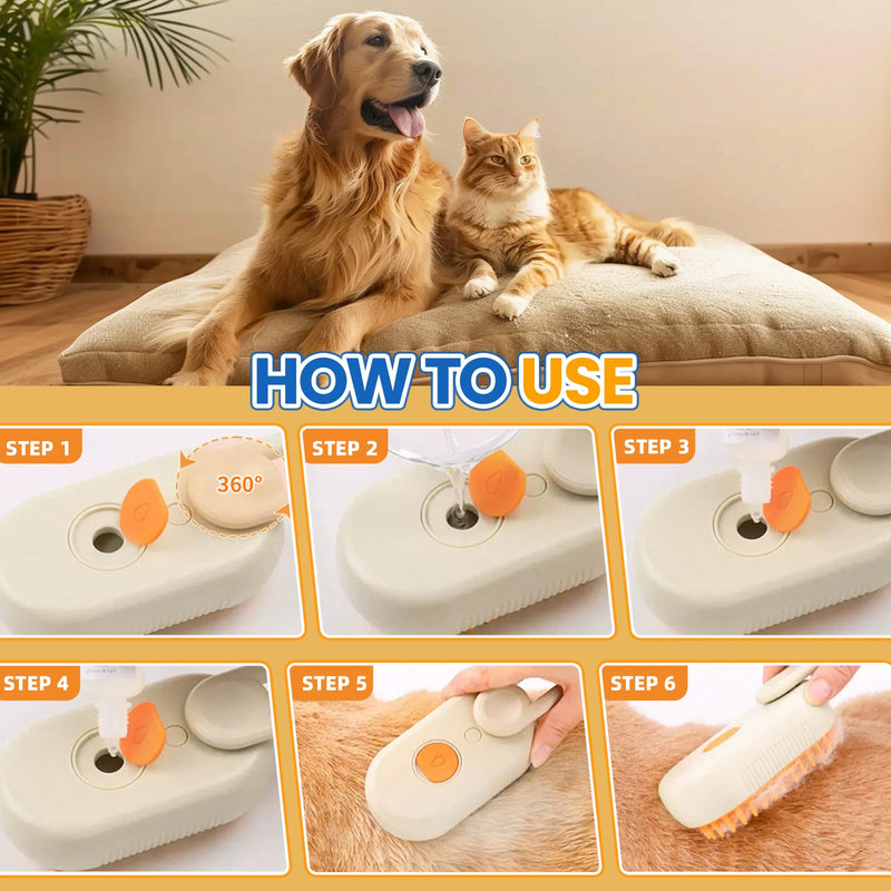 4 in 1 Cat Steam Brush for Shedding, Rechargeable Steam Pet Brush for Dog and Cat, Anti-Static, Massage, Cleaning, Shedding & Combing All In One!(Brown) Brown - PawsPlanet Australia