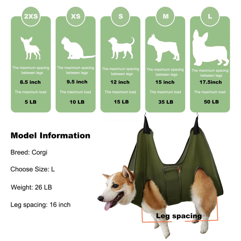 Mklhgty Dog Grooming Hammock for Trimming Nails and Ear/Eye Care, Sling for Grooming with Nail Clipperse Medium Green