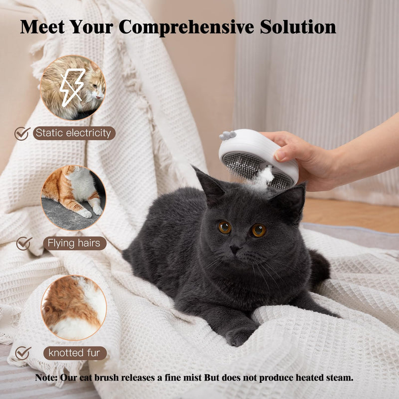 Cat Steam Brush for Shedding,Cat Brushes for Indoor Cats-3-in-1 Self-Cleaning Grooming Tool for Long & Short Haired Cats, Removes Loose Hair & Reduces Shedding,with One-click Cleaning Button (White) White - PawsPlanet Australia