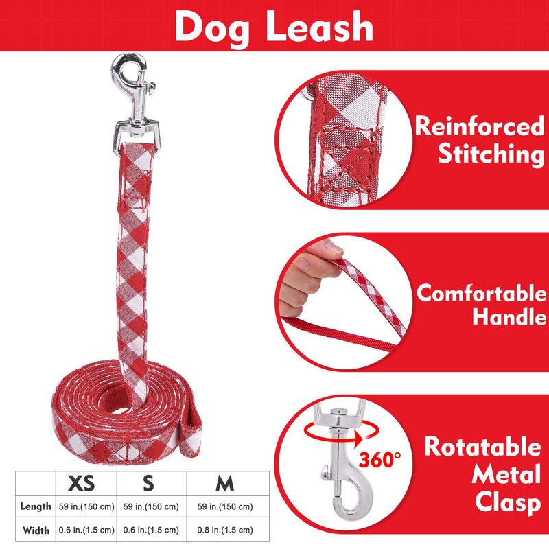 EXPAWLORER Cute Dog Harness Collar Leash Set - Red Girl Dog Harness Checkered Step-in Design, Detachable Bow Pet Collar, Adjustable No-Choke Lightweight Mesh Vest for Cats Puppy Small Dogs, S Red (with Collar) - PawsPlanet Australia