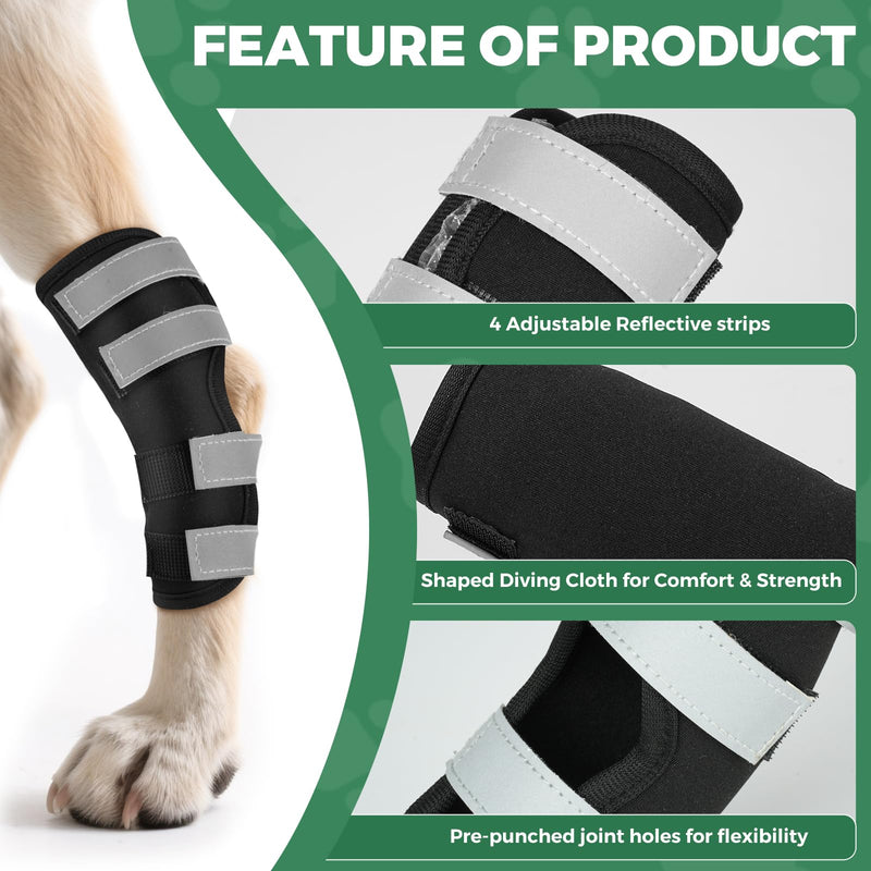 OHCOZZY Dog Rear Leg Brace 2Packs with Reflective Straps, Leg Splint Provides Joint Support and Against Lick, Leg Wrap Protector for Wound Injury and Sprain Healing,M M Black