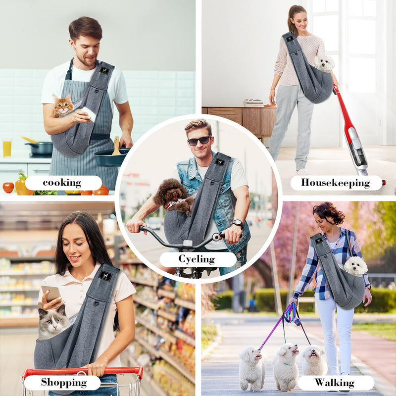 Dog & Cat Carrier Sling, Adjustable Soft Padded Shoulder Puppy Carrier, Hands-Free Dog Carrier Bag with Double Safety Buckles Premium Material for Outdoor Travel (Dark Gray, M) Dark Gray M - Buckle & Adjustable Regular Strap - PawsPlanet Australia