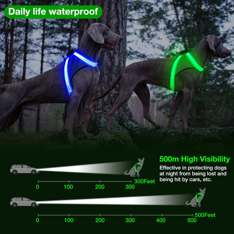 ChalkLit Light Up Dog Harness, No Pull Led Dog Harness Glow-in-The-Dark for Night Walking, USB Rechargeable Lighted Safety Vest for Medium Large Dogs, Adjustable Soft Mesh Fully Illuminated(Green, L) Green - PawsPlanet Australia