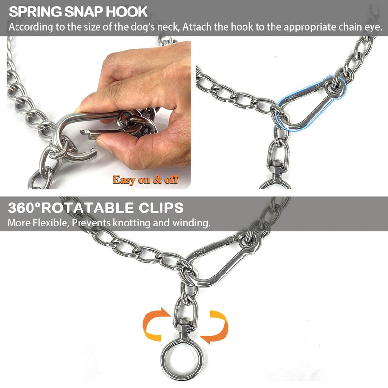 Dog Chain Collars 304 Stainless Steel Metal Chew Proof Dog Leash Extension - Anti Winding, Training and Walking. (X-Large) X-Large