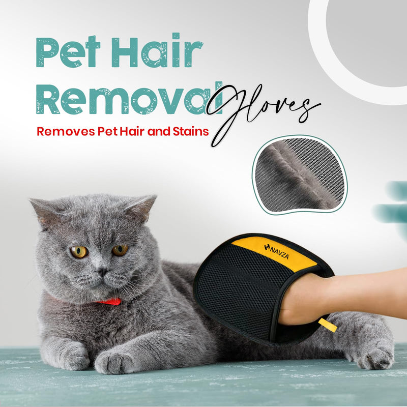 Pet Hair Removal Glove Kit – Electrostatic Pet Hair Remover Glove for Dog & Cat, Upgraded Reusable Magic Brush Pet Hair, Quick Wiping & Washable 2PCS pet Hair Remover Glove with Comb & 2 Hooks Black