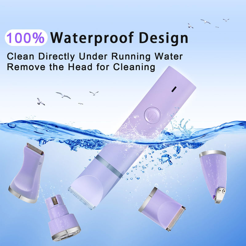 Dog Grooming Clippers Kit-Electric Rechargeable Cat Trimmer Tools-Cordless Quiet Pet Nail Paw Grinder-4 in 1 Multifunctional Low Noise Shaver-Razor for feet Face Ears Toenail Eye Purple - PawsPlanet Australia