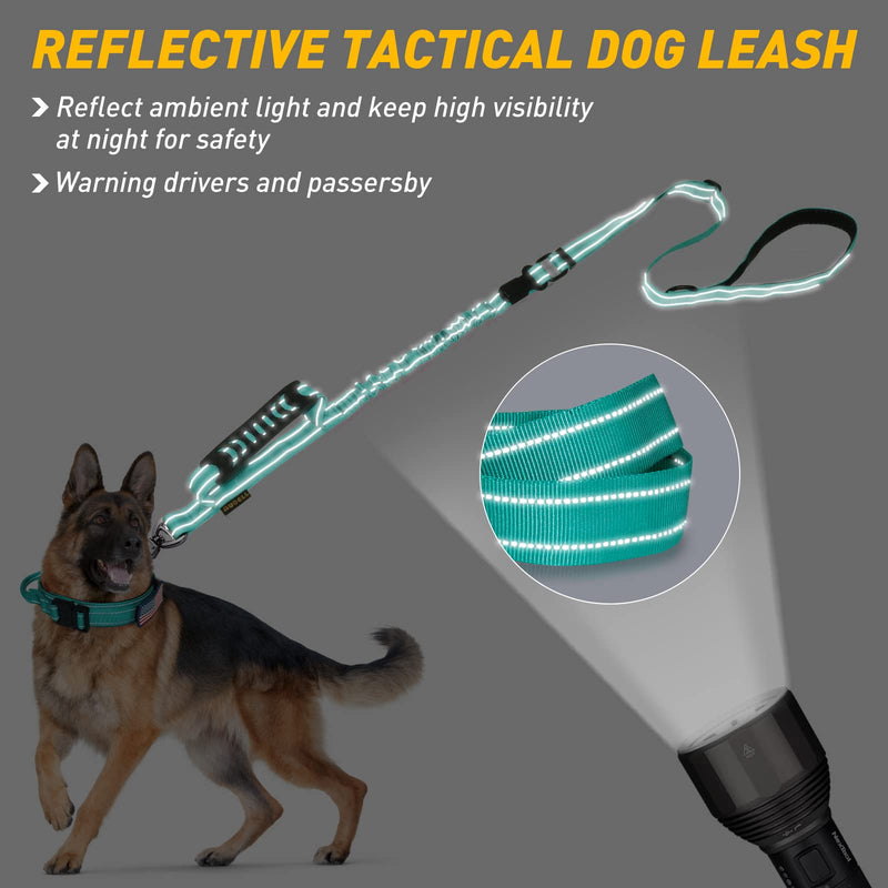 AUBELL Tactical Dog Leash Heavy Duty,4-6ft Reflective Strong No Pull Bungee Leash for Medium Large Dogs with Comfortable Padded Double Handle,Car Seat Belt,360 Degree Rotating Carabiner,Teal M-L Teal - PawsPlanet Australia