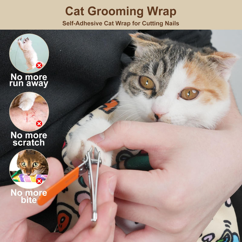 35.5" Extra Large Cat Grooming Wrap – Anti-Escape Cat Wrap for Cutting Nails, Brushing & Medication – Soft, Comfortable, Reusable, Self-Adhering, Holds Cats Up to 22lbs (Elephant Cat) Elephant CAT XL - PawsPlanet Australia