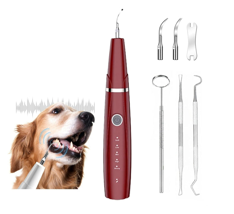 Dog Teeth Cleaning Kit | Pet Tooth Cleaner | Dental Care Tartar Plaque Remover for Dogs and Cats (Red)