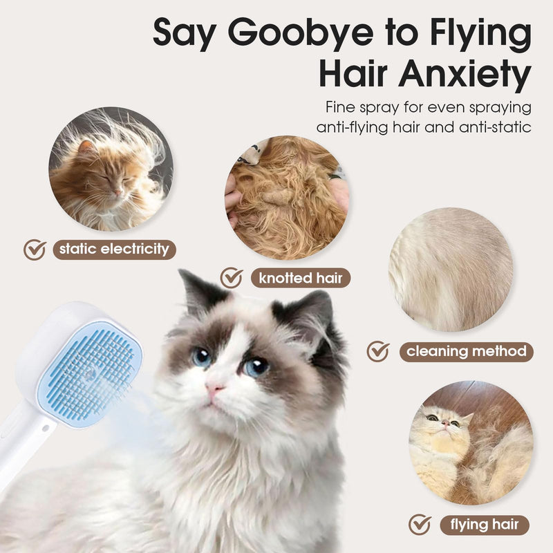 Cat Steam Brush，3 In 1 combs for indoor cats，pet steam brush for shedding,Dog shedding for Long and Short Hair Dogs and Cats Pet Grooming Brush Remove Tangled Loose Hair (Blue) Blue - PawsPlanet Australia