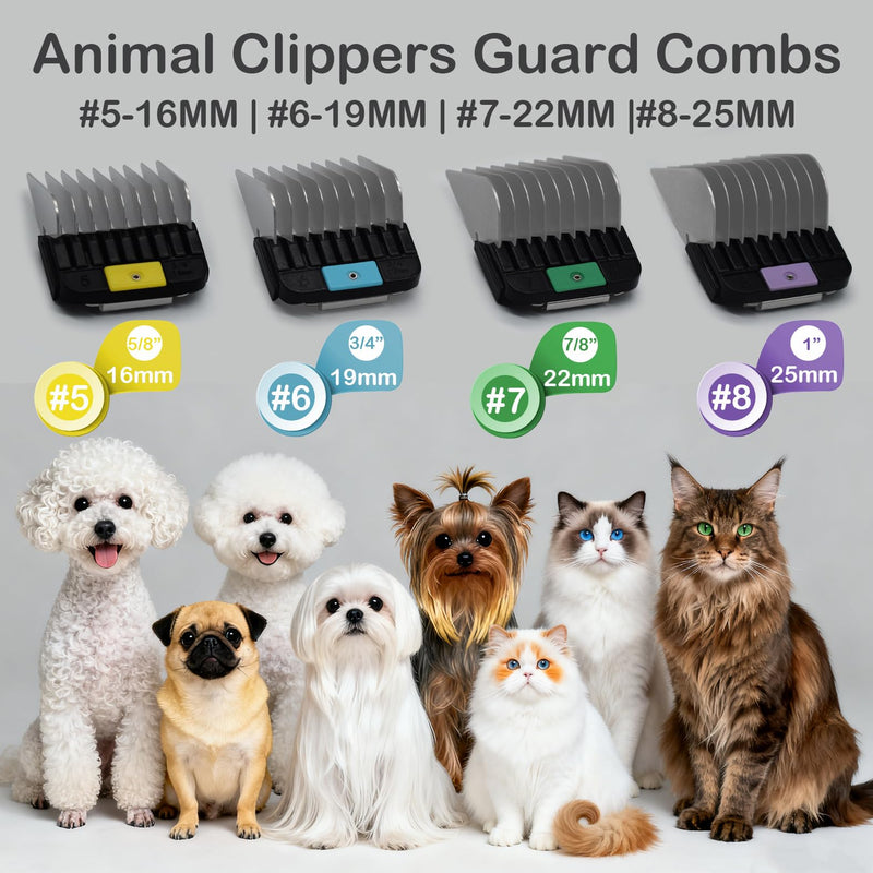 4 Pieces Animal Clipper Stainless Steel A5-Style Replacement Attachment Guide Guard Combs, 16/19/22/25mm 5/8", 3/4", 7/8", 1" Compatible with Wahl KM2/5/10 Andis AG BG Oster A5/A6 Pet Cat Dog Groomers - PawsPlanet Australia