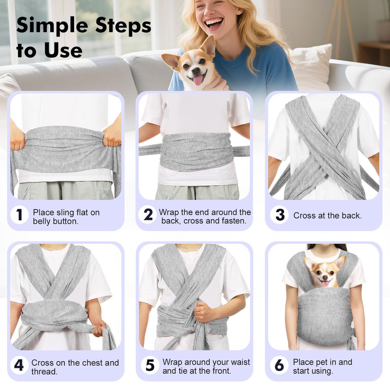 Pawaboo Pet Sling Carrier for Small Dogs and Cats, Hands Free Dog Carriers Sling, Anti-Anxious Soft Cotton Front Facing Cat Carrier Papoose, Puppy Kitten Pouch Reduce Back Neck Pain, Gray - PawsPlanet Australia