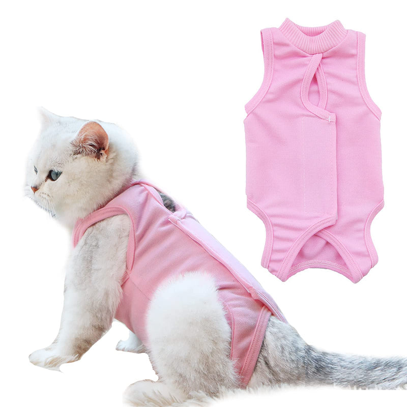 Cat Recovery Suit, 1 Pack Pink Soft Breathable Cat Recovery Clothes E-Collar Cat Wound Surgery Recovery Suit After Surgery Wear for Cats Kitten, S