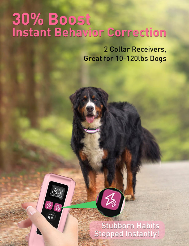 Dog Shock Collar For 2 Dogs, 3300Ft 4 in 1 Dog Training Collar with Beep, Vibration, Shock & Boost Shock, IPX7 Waterproof Rechargeable Bark Shock Collar for Large Medium Dogs(10-120lbs), Security Lock - PawsPlanet Australia