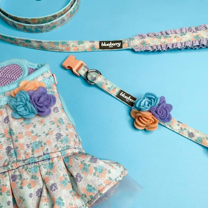 Blueberry Pet Dog Collar, Adjustable Floral Print Puppy Collar in Lavender with Removable Flower, Small 12"-16" Neck, Cute Girl Dog Accessories, Pink Dog Collars for Small Dogs, Safe Fit - PawsPlanet Australia