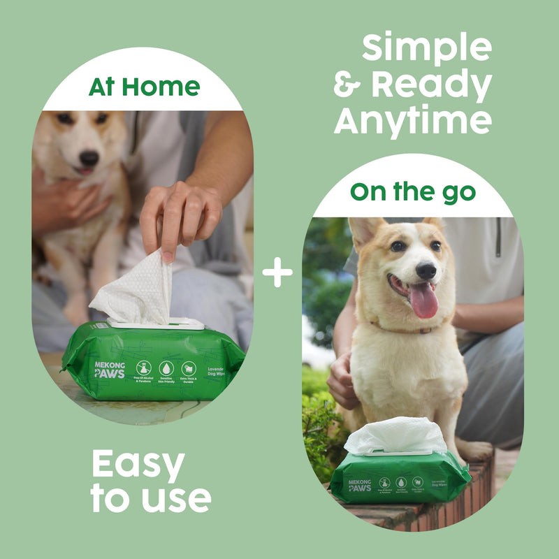 Pet Grooming Wipes - Natural & Organic Bamboo Base - Calming Lavender Scented - Freshening Dog Cat Wipe - Gentle on Sensitive Skin - Thick & Durable for Paws, Coat & Bum - 100 Count Lavender - 100 Count - PawsPlanet Australia
